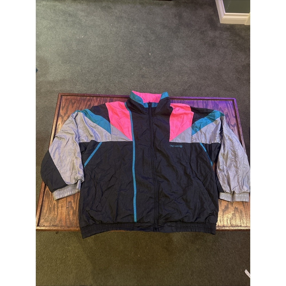 VINTAGE Oleg Cassini Jacket Adult XL Purple Black Full Zip Windbreaker